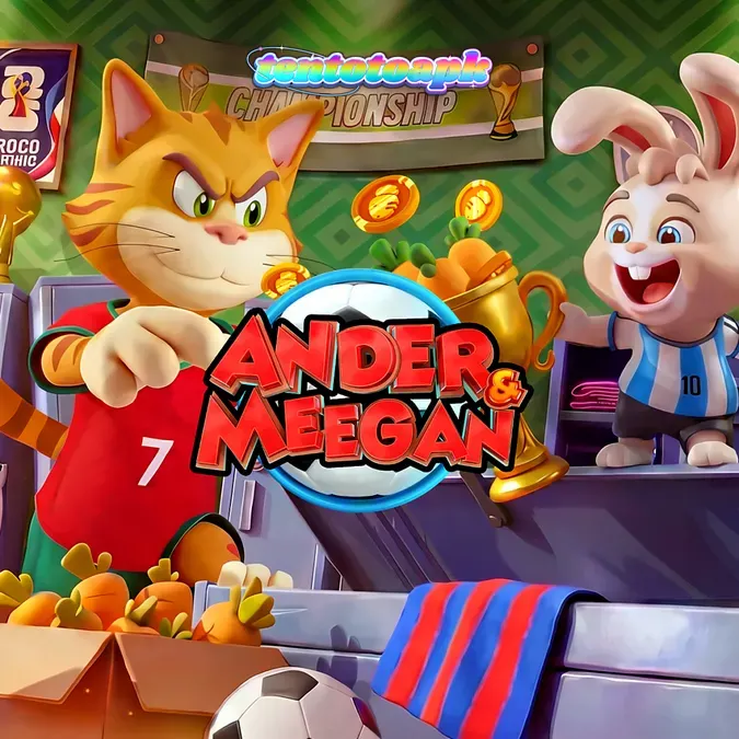 Tampilan antarmuka slot Ander & Meegan dengan tema duel sepak bola